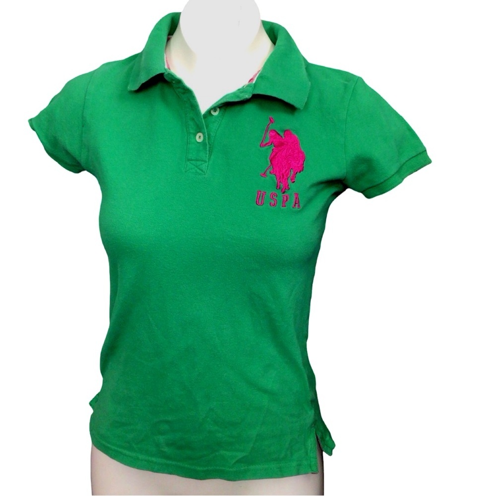 U.S. Polo Assn. Green Polo Shirt with Pink Logo
